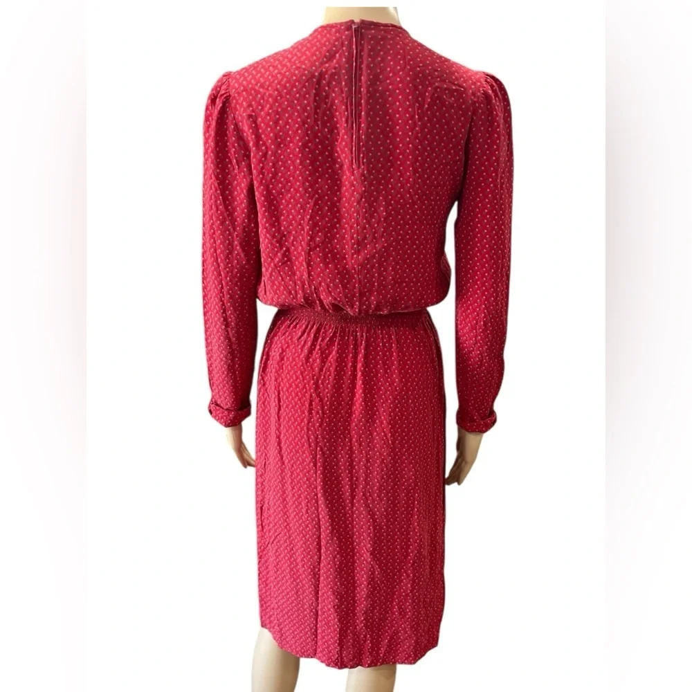 Classic red Neiman Marcus floral modest prairie vintage SILK Dress-6